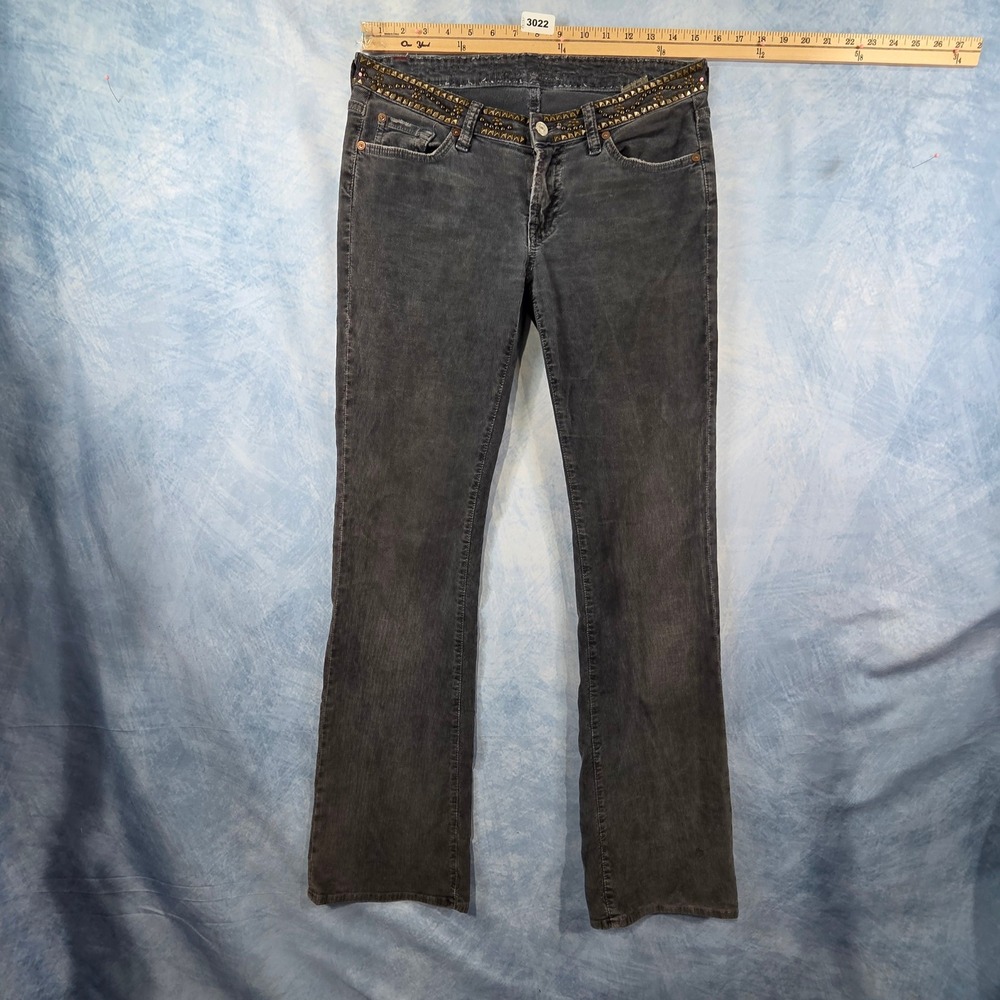 7 For All Mankind Studded Gray Corduroy Pants Womens 28 Low‎ Rise Bootcut Rocker
